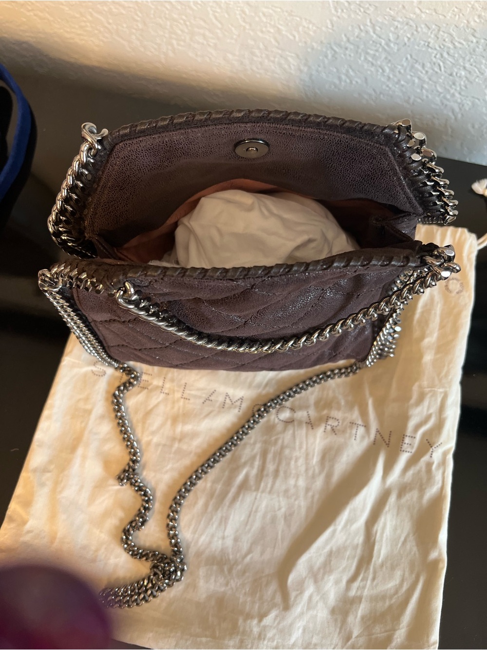 Stella McCartney Quilted Dark Brown Crossbody with Silver Chain Falabella Shaggy - Picture 2 of 4